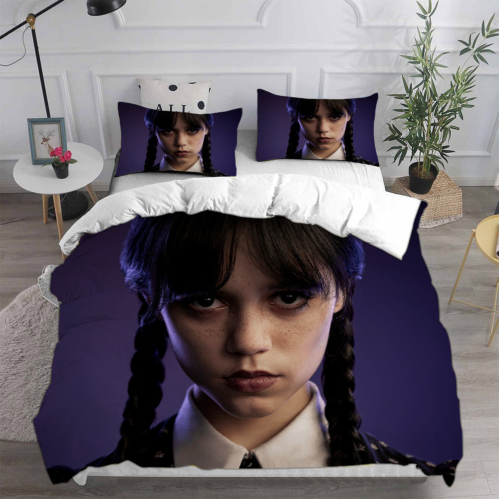 Wednesday Addams Cosplay Bedding Set Duvet Cover Pillowcases Halloween Home Decor