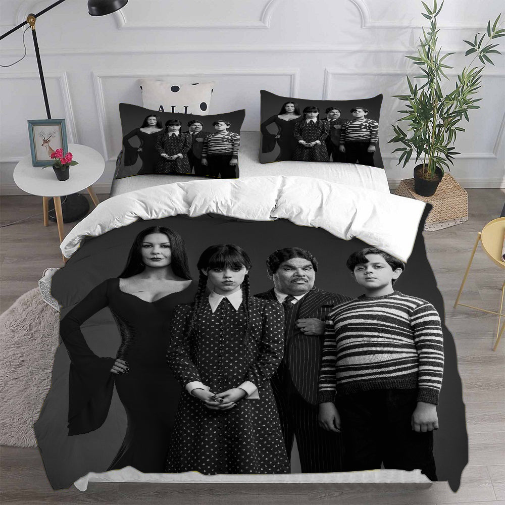 Wednesday Addams Cosplay Bedding Set Duvet Cover Pillowcases Halloween Home Decor