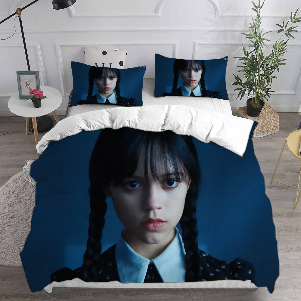 Wednesday Addams Cosplay Bedding Set Duvet Cover Pillowcases Halloween Home Decor