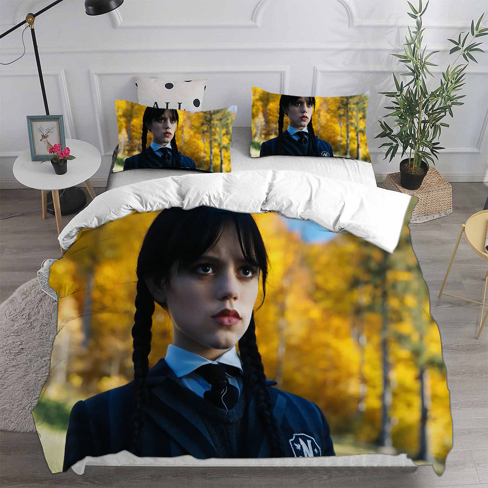 Wednesday Addams Cosplay Bedding Set Duvet Cover Pillowcases Halloween Home Decor