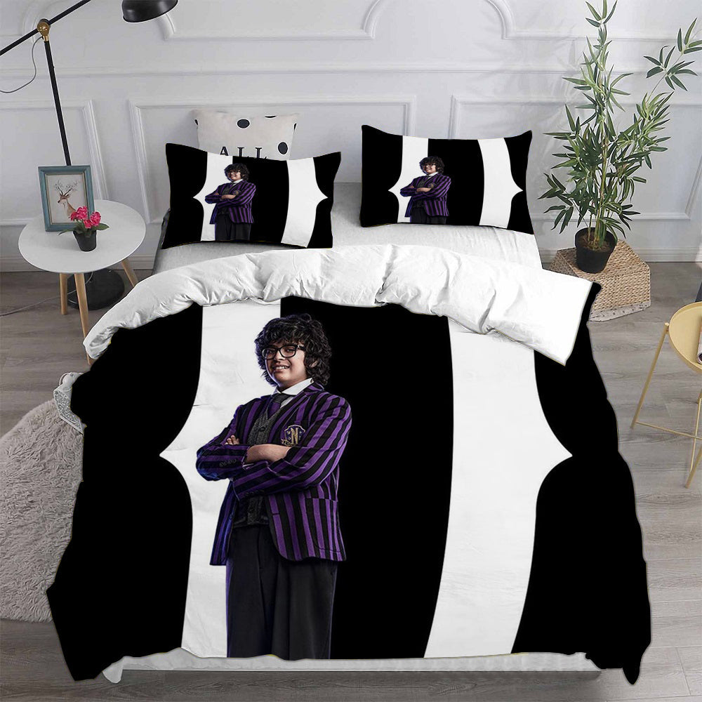 Wednesday Addams Cosplay Bedding Set Duvet Cover Pillowcases Halloween Home Decor